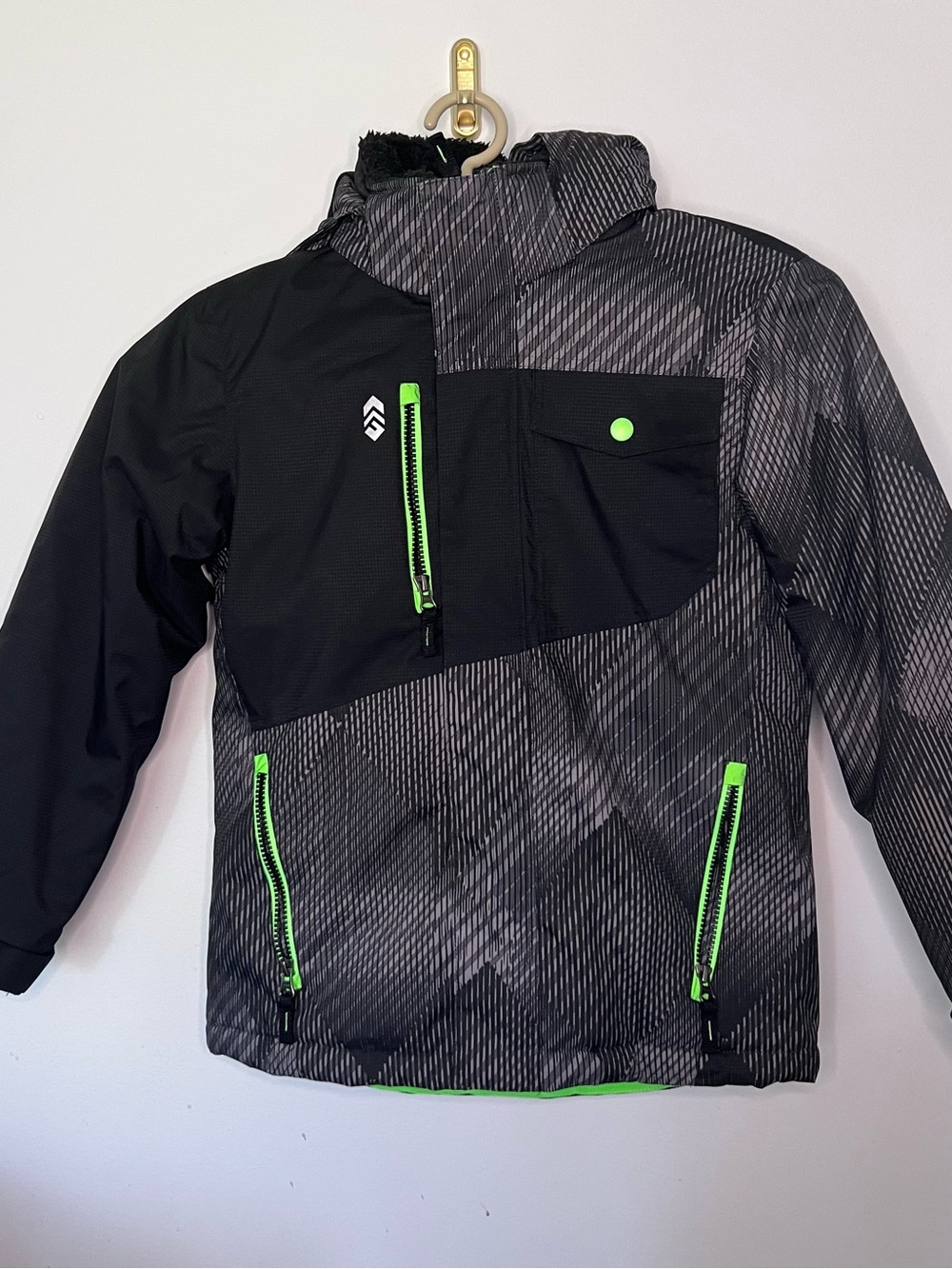 Free Country Black and Grey WinterJacket with Neon Green Accents
